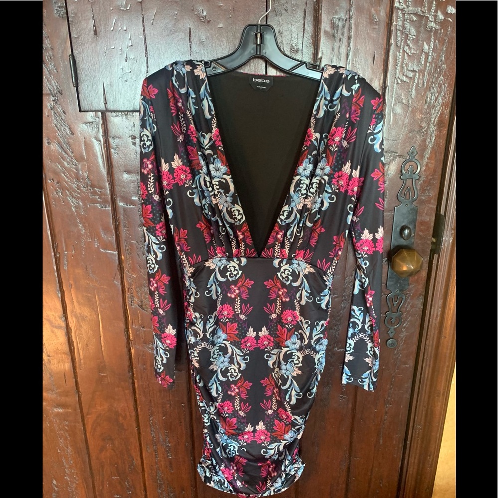 Sexy Bebe Ruched Mini Dress, Deep V